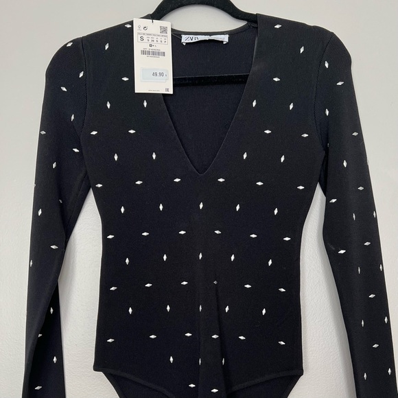 NEW Zara Black Studded Knitwear Bodysuit - Picture 4 of 5